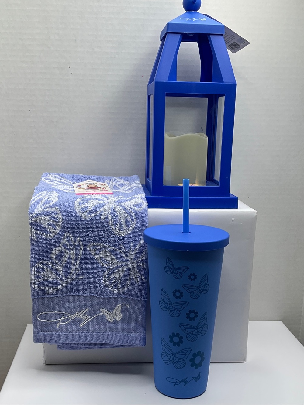 Dolly Parton Blue Butterfly lantern & Tumbler & Towel Set - Home